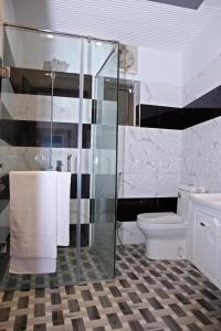 a bathroom with a glass shower and a toilet at Luxury 3 Bedrooms Apartment in Lahore +11 photos