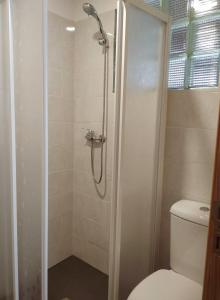 a bathroom with a shower with a toilet at Casa da Eira in Bordeiro