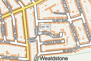 un mapa de una ciudad con calles y edificios en Archery Close en Harrow Weald