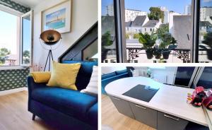 a collage of photos of a living room with a couch and a table at LE REFLET MERVILLE - Central & chic - AufildeLorient in Lorient
