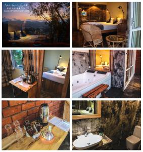 a collage of photos of a bathroom and a bath tub at Square Peg in Kandy