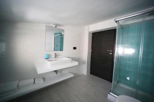 a bathroom with a sink and a glass shower at IsolaDino b&b sweet home in Praia a Mare +37 photos