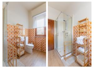 2 fotografías de un baño con ducha y aseo en Il Pino Marittimo, en Viareggio 65 fotos más