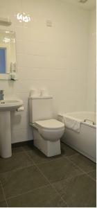 ein Badezimmer mit einem WC, einem Waschbecken und einer Badewanne in der Unterkunft Caisleain Oir Hotel in Annagry