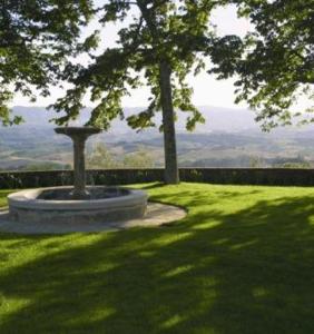 park z fontanną pośrodku pola trawy w obiekcie Relais Villa Belpoggio - Residenza D'Epoca w mieście Loro Ciuffenna