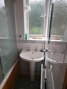 a bathroom with a sink and a window and a shower at Vob Property 76 in Hither Green
