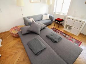 a living room with a couch and a gray rug at Apartment Wieden by Interhome in Vienna