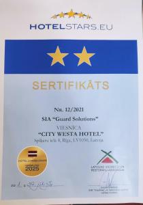 un billet pour une h hôtel stars eu Award dans l'établissement City Westa Hotel, à Riga
