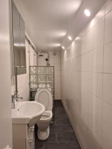 a white bathroom with a toilet and a sink at Pearl of Duved in Duved