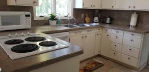 a kitchen with a stove and a microwave at Charming Home In Quiet Grangeville Neighborhood in Grangeville