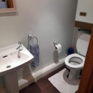 a bathroom with a sink and a toilet at Cosy Georgian Cottage in the Heart of Bewdley, Worcestershire in Bewdley