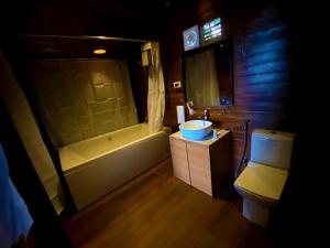 納西克的住宿－Regenta Resort Soma Vine Village Nashik，带浴缸、盥洗盆和卫生间的浴室