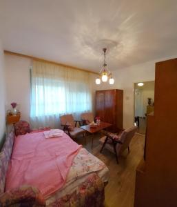 - une chambre avec un grand lit et une salle à manger dans l'établissement Vila Elena, à Kikinda