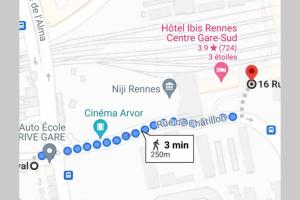 a map of the hospital los remos centres centre centre sa at Le Travel, Studio cosy aux pieds de la Gare in Rennes