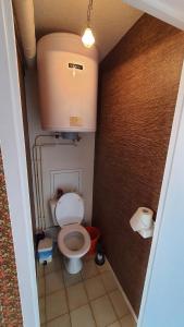 a small bathroom with a toilet in a room at Studio 05 Saint Honoré 1500, Vue montagne et lac, 2 personnes, Série Anthracite Netflix in Saint-Honoré +34 photos