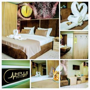 a collage of pictures of a hotel room at Impuls hotel in Vidin