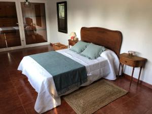 Casa en Finca, Villa con Piscina Zarzuela في فيلافيسيوسا دي أودون: غرفة نوم بسرير كبير مع اللوح الخشبي