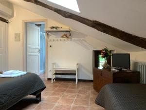 Airasca的住宿－Quattro Gatti，一间卧室配有两张床,并在房间内配有电视