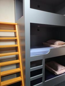 バーミンガムにあるバーミンガム セントラル バックパッカーズの二段ベッド1組(はしご付)が備わる客室です。
