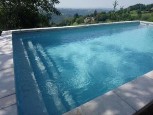 une grande piscine d'eau bleue dans l'établissement La maison de Justine, à Cassaniouze