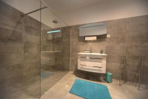 a bathroom with a sink and a glass shower at Apartments Estelle in Pula