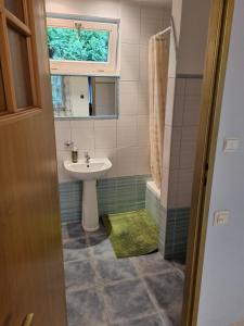a bathroom with a sink and a window at Mazurski Kubryk in Ruciane-Nida