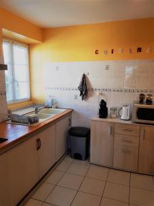 cocina con fregadero y microondas en Villa Martha - Appt 04, en Guéthary