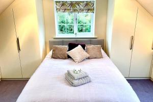 a bedroom with a large white bed with a window at Adorable 2 bedroom countryside guesthouse in Broom
