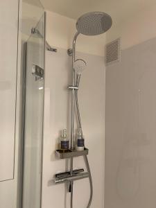 y baño con ducha acristalada. en Cosy Studio Testerep , Newly Renovated en Ostende