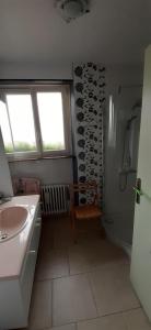 baño con lavabo y aseo y ventana en Chez Evelyne chambre d'hôtes chez l'habitant, en Verdún