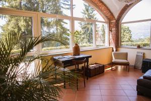 a room with windows and a table and a plant at L'Elefante Fritz Boutique Lodge - Villa Piazzo in Pettinengo