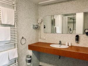 a bathroom with a sink and a mirror at Berg-Gasthof Hötzelein in Kunreuth