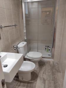 バレンシアにあるAPARTAMENTOS En Plomのバスルーム(トイレ、洗面台、シャワー付)