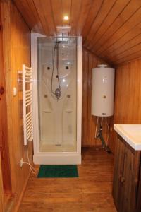 un bagno con doccia nell'angolo di una stanza di Almhütte Hebalm a Pack
