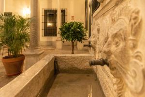 einen Brunnen in einem Gebäude mit Topfpflanzen in der Unterkunft Palacete 1620, Premium Suites, Only adults in Granada