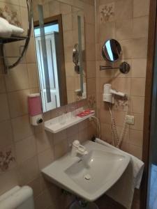 a bathroom with a sink and a mirror and a toilet at Wohnungen- Christopherhof MJ,Grafenwiesen in Grafenwiesen +36 photos