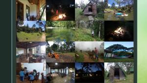 a collage of pictures of fires andyards at Gran Camping Cabanas da Fazenda in Visconde De Maua