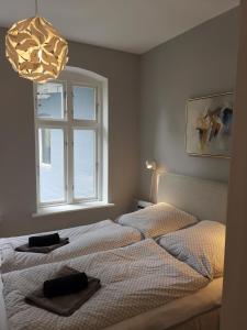 a bedroom with two beds and a window at Altstadtbummel in Flensburg