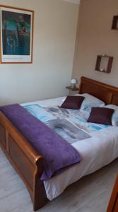 レ・サ​​ーブル・ドロンヌにあるAppartement Schaffhauserの大型ベッド(紫の毛布付)