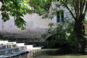 a building with stairs and a tree and water at Moulin de Vibrac in Vibrac +14 photos