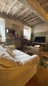 een woonkamer met een groot bed en een piano bij Residenza Buggiano Antica B&B - Charme Apartment in Tuscany in Borgo a Buggiano