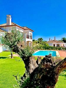 ein großes Haus mit Pool und Baum in der Unterkunft Villa exclusiva con piscina privada, La Tina Golf in Arcos de la Frontera