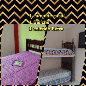 a bedroom with a bunk bed with a purple comforter at Casa Camargo 2 - Lugar Aconchegante in Olímpia