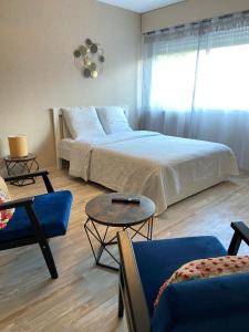 a bedroom with a bed and a table and chairs at STUDIO DIJON MARPAUX in Dijon