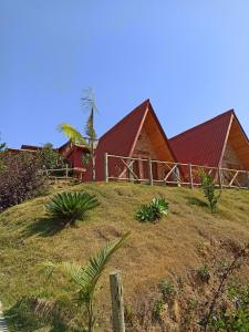 a house on top of a grassy hill at POUSADA PATRIMÔNIO DOS SONHOS in PatrimÃ´nio da Penha