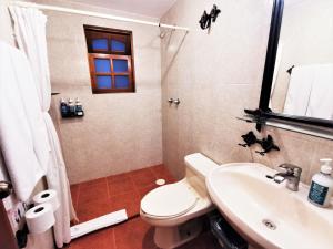 a bathroom with a toilet a sink and a bathtub at Hotel Casa de la Tía Tere in Oaxaca City