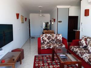 a living room with two couches and a tv at German Dolphin in Quseir