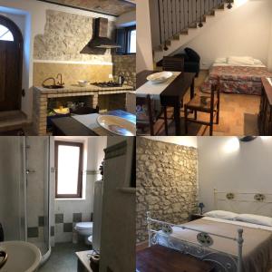 eine Collage mit Fotos von einem Bad und einem Zimmer in der Unterkunft Il Minotauro B&B a 5 minuti da Popoli in Vittorito