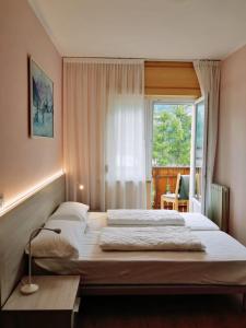 a bedroom with a large bed with a window at Adriatico Rooms in Tarvisio