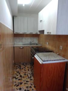 uma cozinha com armários de madeira e uma bancada em Casa vacanza Il Poggio em Saragiolo